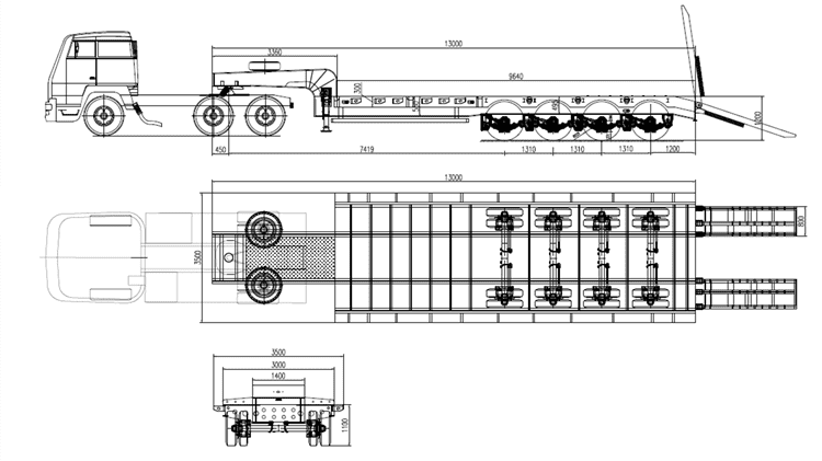 4 Axle 100 Tons Low Loader Truck Semi Trailer for Sale