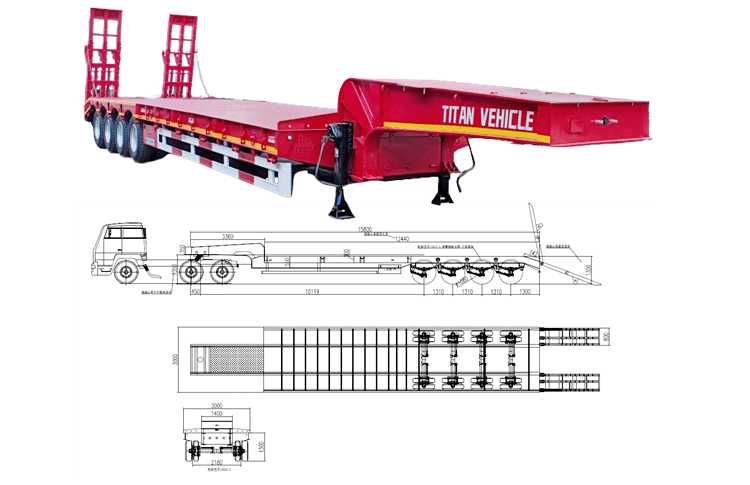 100 Ton Low Low Bed Truck Trailer Price in Suriname