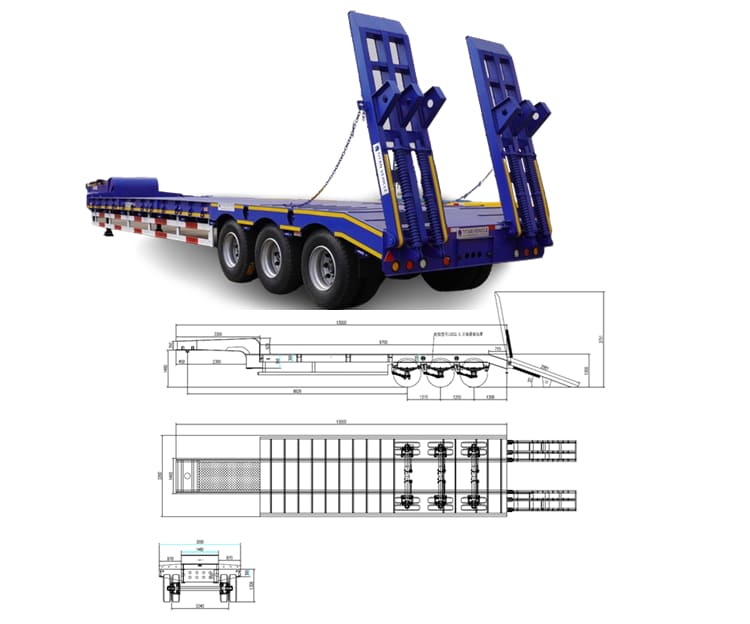 3 Axle 80 Tons Semi Truck Low Loader Trailer Price in Suriname