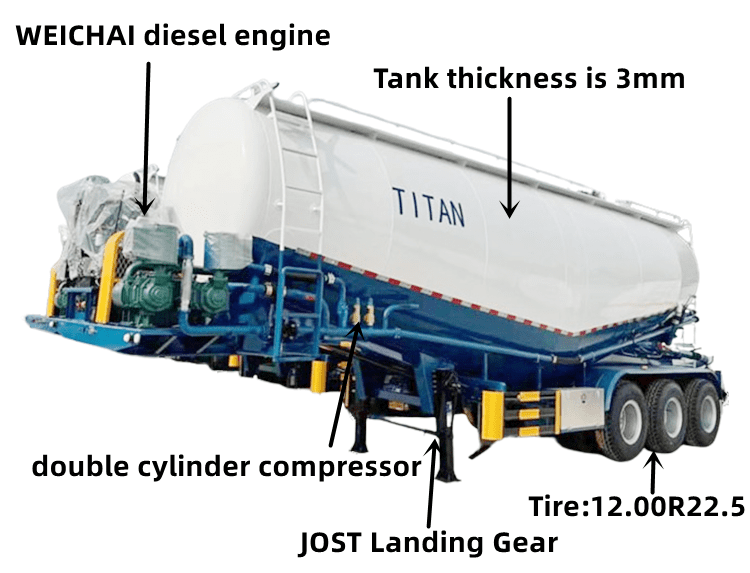 Tri Axle 40CBM Pneumatic Tanker Trailer for Sale in Suriname